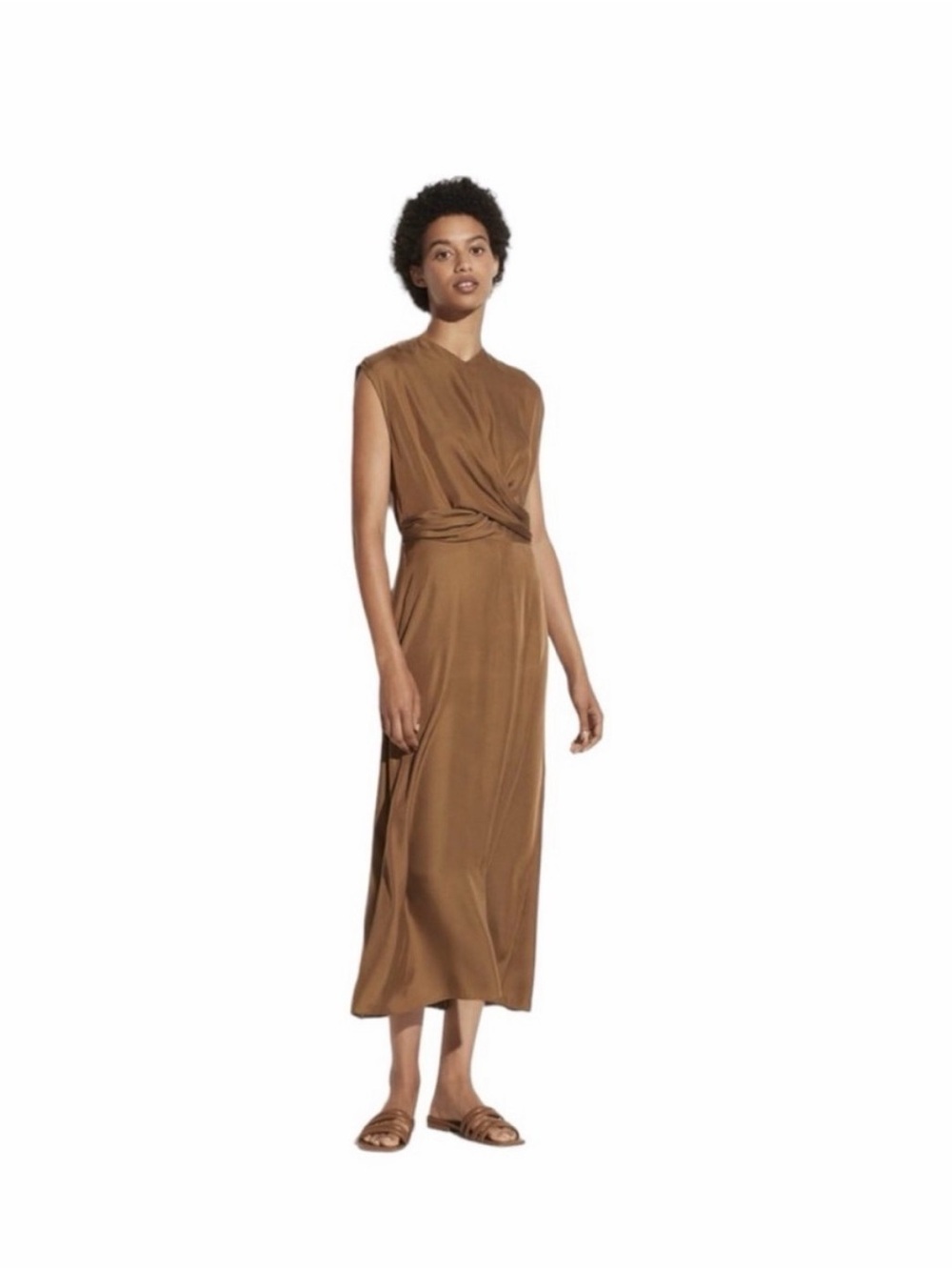 Vince Brown Sleeveless Twist-Waist Maxi Dress